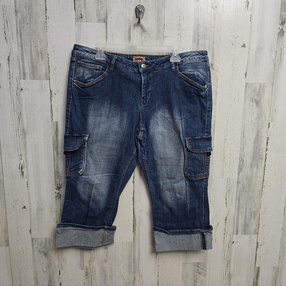 Vintage Y2K No Boundaries Denim Cargo Capri Pants Juniors Size 19